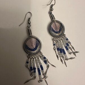 Elegant Silver and Blue Dangle dreamcatcher Earrings